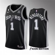 Wholesale Cheap Men's San Antonio Spurs #1 Victor Wembanyama Black 2022-23 Icon Edition With NO.6 Patch Stitched Basketball Jersey