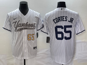 Wholesale Cheap Men\'s New York Yankees #65 Nestor Cortes Jr Number White With Patch Cool Base Stitched Baseball Jersey