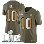 Wholesale Cheap Nike Chiefs #10 Tyreek Hill Olive/Gold Super Bowl LIV 2020 Youth Stitched NFL Limited 2017 Salute To Service Jersey