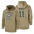 Wholesale Cheap Philadelphia Eagles #11 Carson Wentz Nike Tan 2019 Salute To Service Name & Number Sideline Therma Pullover Hoodie