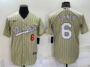 Wholesale Cheap Men's Los Angeles Dodgers #6 Trea Turner Number Cream Pinstripe Stitched MLB Cool Base Nike Jersey