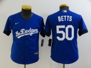 Wholesale Cheap Youth Los Angeles Dodgers #50 Mookie Betts Blue 2021 City Connect Cool Base Stitched Jersey