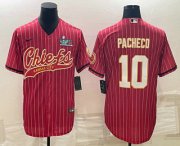 Cheap Men's Kansas City Chiefs #10 Isiah Pacheco Red Pinstripe With Super Bowl LVII Patch Cool Base Stitched Baseball Jersey