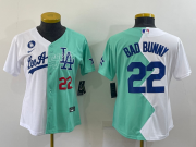 Wholesale Women's Los Angeles Dodgers #22 Bad Bunny White Green Two Tone 2022 Celebrity Softball Game Cool Base Jerseys