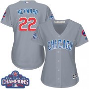 Wholesale Cheap Cubs #22 Jason Heyward Grey Road 2016 World Series Champions Women's Stitched MLB Jersey