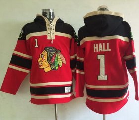 Wholesale Cheap Blackhawks #1 Glenn Hall Red Sawyer Hooded Sweatshirt Stitched NHL Jersey