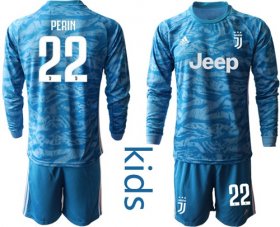 Wholesale Cheap Juventus #22 Perin Light Blue Goalkeeper Long Sleeves Kid Soccer Club Jersey