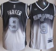 Wholesale Cheap San Antonio Spurs #9 Tony Parker Black/Gray Fadeaway Fashion Jersey