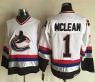 Wholesale Cheap Canucks #1 Kirk Mclean White/Black CCM Throwback Stitched NHL Jersey