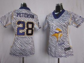 Wholesale Cheap Nike Vikings #28 Adrian Peterson Zebra Women\'s Stitched NFL Elite Jersey