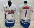 Cheap Men's Puerto Rico Baseball #1 Carlos Correa White 2023 World Baseball Classic Stitched Jersey