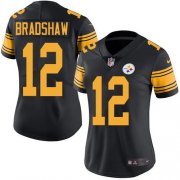 Wholesale Cheap Nike Steelers #12 Terry Bradshaw Black Women's Stitched NFL Limited Rush Jersey