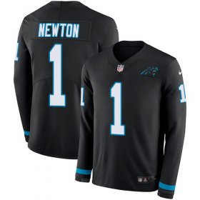 Wholesale Cheap Nike Panthers #1 Cam Newton Black Team Color Men\'s Stitched NFL Limited Therma Long Sleeve Jersey