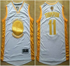 Wholesale Cheap Golden State Warriors #11 Klay Thompson 2015 NBA Final Game Gold Name White Jersey
