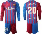 Wholesale Cheap Men 2021-2022 Club Barcelona home red blue Long Sleeve 20 Nike Soccer Jersey