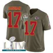 Wholesale Cheap Nike Chiefs #17 Mecole Hardman Olive Super Bowl LIV 2020 Youth Stitched NFL Limited 2017 Salute To Service Jersey