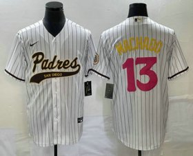 Wholesale Cheap Men\'s San Diego Padres #13 Manny Machado White Pinstripe 2023 City Connect Cool Base Stitched Jersey