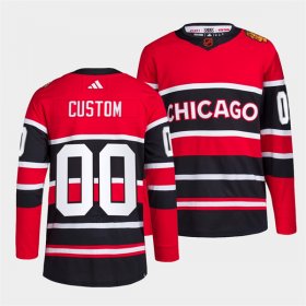 Wholesale Cheap Men\'s Chicago Blackhawks Custom Red Black 2022 Reverse Retro Stitched Jersey