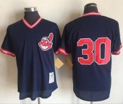 Wholesale Cheap Mitchell And Ness 1986 Indians #30 Joe Carter Blue Throwback Stitched MLB Jersey