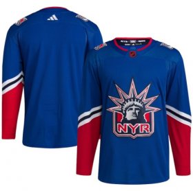 Wholesale Cheap Men\'s New York Rangers Blank Blue 2022-23 Reverse Retro Stitched Jersey