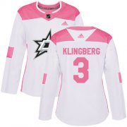 Wholesale Cheap Adidas Stars #3 John Klingberg White/Pink Authentic Fashion Women's Stitched NHL Jersey