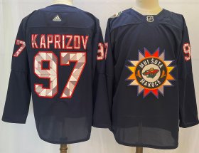 Wholesale Cheap Men\'s Minnesota Wild #97 Kirill Kaprizov 2022 Navy Native American Heritage Day Stitched Jersey