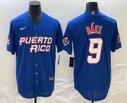 Cheap Men's Puerto Rico Baseball #9 Javier Baez 2023 Blue World Baseball Classic Stitched Jerseys