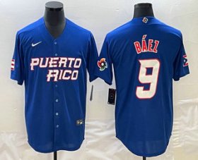 Cheap Men\'s Puerto Rico Baseball #9 Javier Baez 2023 Blue World Baseball Classic Stitched Jerseys