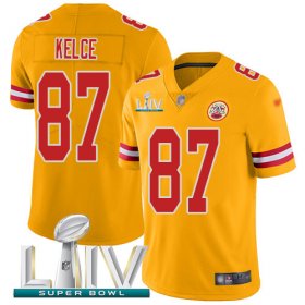 Wholesale Cheap Nike Chiefs #87 Travis Kelce Gold Super Bowl LIV 2020 Men\'s Stitched NFL Limited Inverted Legend Jersey