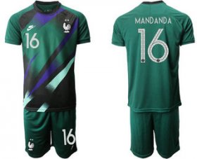 Wholesale Cheap France 16 MANDANDA Green Goalkeeper UEFA Euro 2020 Soccer Jersey