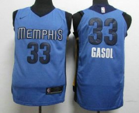 Wholesale Cheap Men\'s Memphis Grizzlies #33 Marc Gasol New Light Blue 2017-2018 Nike Authentic Stitched NBA Jersey