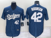 Wholesale Cheap Men's Los Angeles Dodgers #42 Jackie Robinson Number Navy Blue Pinstripe Stitched MLB Cool Base Nike Jersey