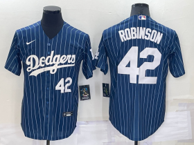 Wholesale Cheap Men\'s Los Angeles Dodgers #42 Jackie Robinson Number Navy Blue Pinstripe Stitched MLB Cool Base Nike Jersey