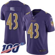 Wholesale Cheap Nike Ravens #43 Justice Hill Purple Youth Stitched NFL Limited Rush 100th Season Jersey