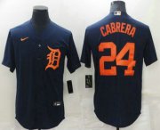 Wholesale Cheap Men's Detroit Tigers #24 Miguel Cabrera Blue With Orange Stitched Cool Base Nike Jersey