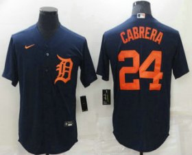 Wholesale Cheap Men\'s Detroit Tigers #24 Miguel Cabrera Blue With Orange Stitched Cool Base Nike Jersey