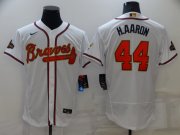 Wholesale Cheap Men's Atlanta Braves #44 Hank Aaron 2022 White Gold World Series Champions Program Flex Base Stitched Baseball Jersey