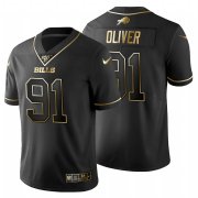 Wholesale Cheap Buffalo Bills #91 Ed Oliver Men's Nike Black Golden Limited NFL 100 Jersey