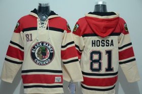Wholesale Cheap Blackhawks #81 Marian Hossa Cream Sawyer Hooded Sweatshirt Stitched NHL Jersey