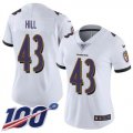 Wholesale Cheap Nike Ravens #43 Justice Hill White Women's Stitched NFL 100th Season Vapor Untouchable Limited Jersey