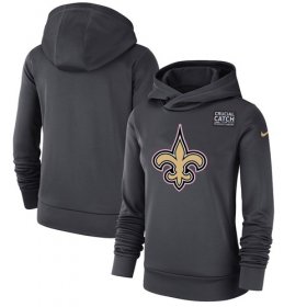 Wholesale Cheap Women\'s New Orleans Saints Nike Anthracite Crucial Catch Performance Pullover Hoodie