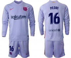 Wholesale Cheap Men 2021-2022 Club Barcelona Second away purple Long Sleeve 16 Soccer Jersey