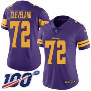 Wholesale Cheap Nike Vikings #72 Ezra Cleveland Purple Women's Stitched NFL Limited Rush 100th Season Jersey