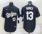 Wholesale Cheap Men's Los Angeles Dodgers #13 Max Muncy Number Black Turn Back The Clock Stitched Cool Base Jersey