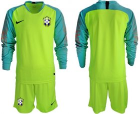 Wholesale Cheap Brazil Blank Shiny Green Goalkeeper Long Sleeves Soccer Country Jersey