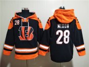 Wholesale Cheap Men's Cincinnati Bengals #28 Joe Mixon Orange Black Ageless Must-Have Lace-Up Pullover Hoodie