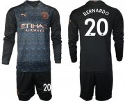 Wholesale Cheap Men 2020-2021 club Manchester city home long sleeve 20 black Soccer Jerseys