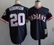 Wholesale Cheap Mitchell And Ness Indians #20 Eddie Robinson Navy Blue Throwback Stitched MLB Jersey