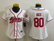 Wholesale Cheap Women's San Francisco 49ers #80 Jerry Rice White With Patch Cool Base Stitched Baseball Jersey