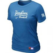 Wholesale Cheap Women's New York Yankees Nike Short Sleeve Practice MLB T-Shirt Indigo Blue